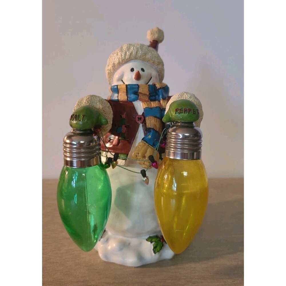 Snowman Salt and Pepper Holder Shakers Christmas Bulbs Magnetic